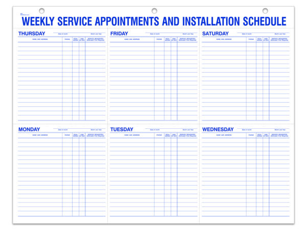 Weekly Service Appointments & Installation Schedule