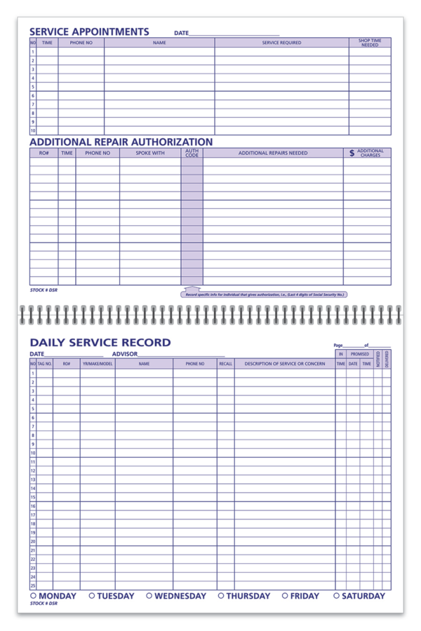 Daily Service Record Book (1 Book)