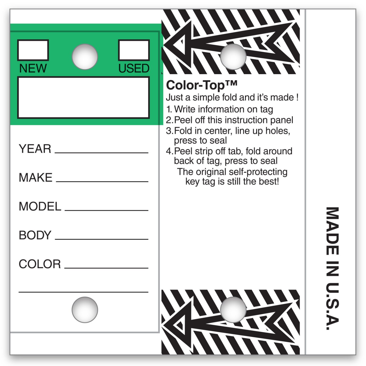 Color-Top Key Tags – Green Top Stock – 3" x 3" – Pack of 250