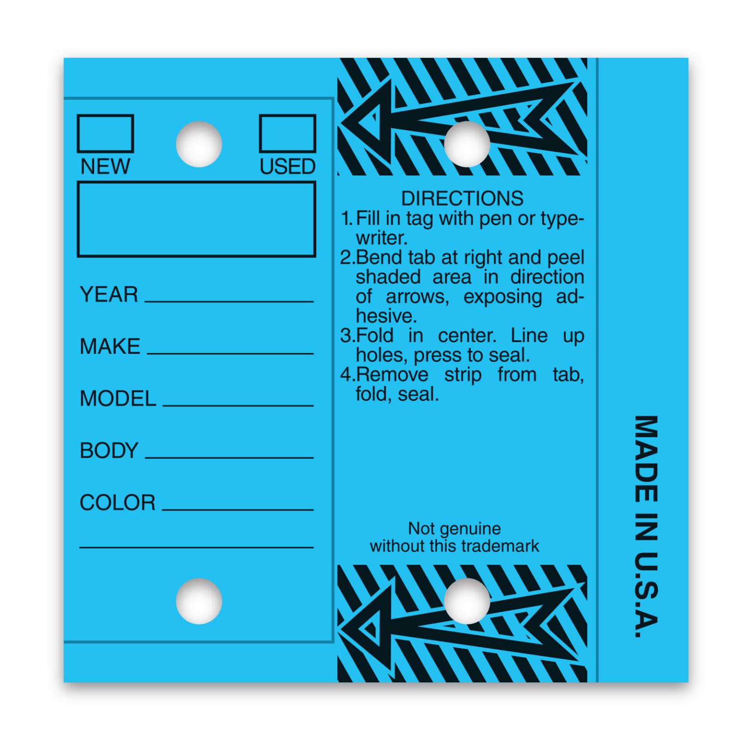Self-Protecting Key Tags – Blue Stock – 3" x 3" – Pack of 250