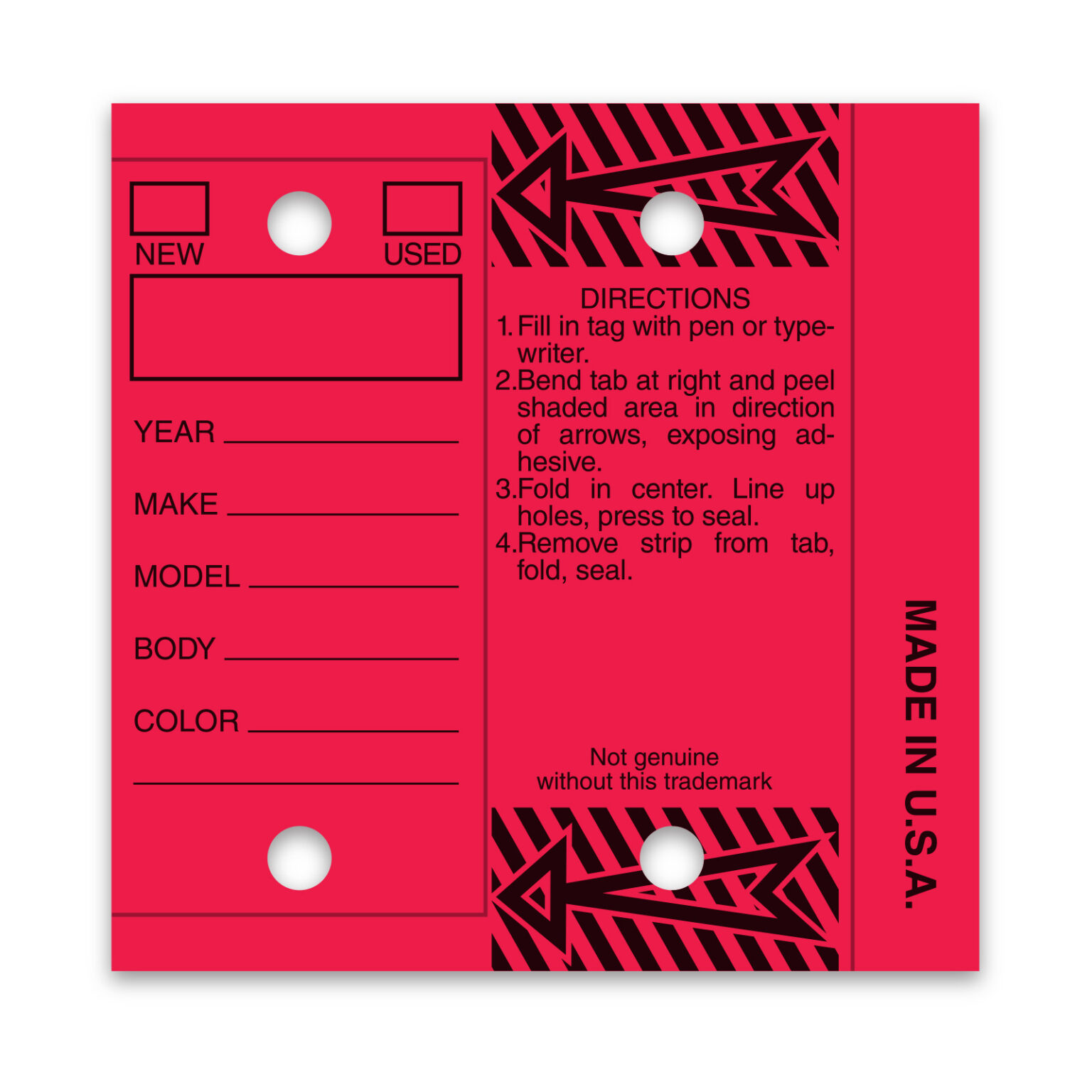 Self-Protecting Key Tags – Red Stock – 3" x 3" – Pack of 250
