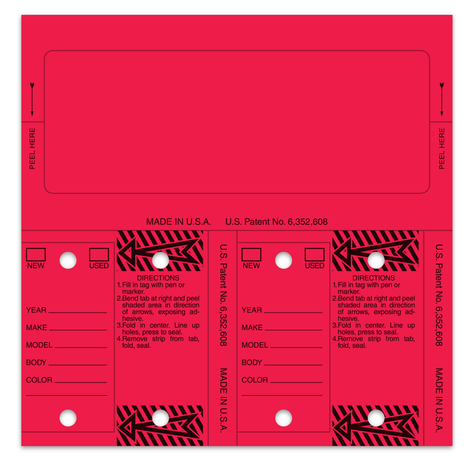 Blank Control Tags – Red Stock – 6" x 6" – Pack of 125