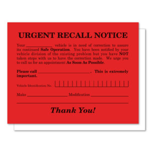 Urgent Recall Notice – RT-6 – Fluorescent Red – 5-1/2" x 4-1/4" – 250